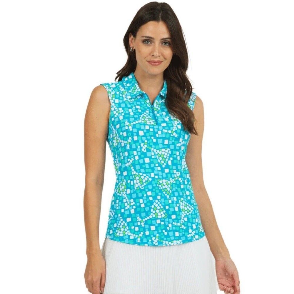 IBKUL TOP Mosaic Wine Sleeveless Zip Polo SIZE S Golf Tennis NWT